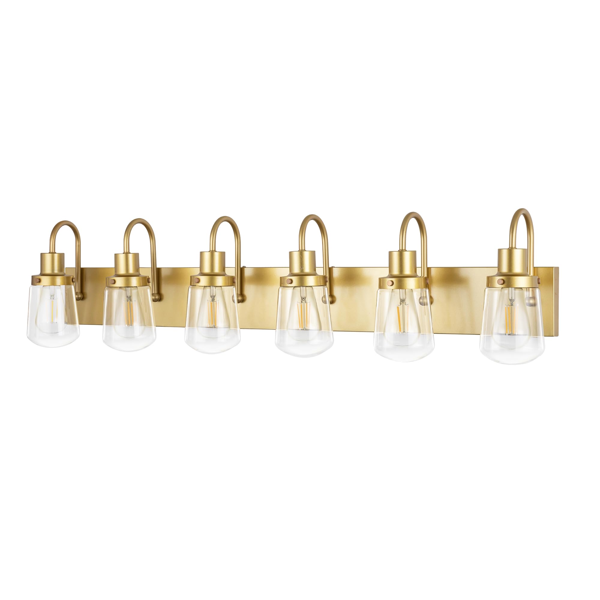 Yaohong 6-Light Gold Bathroom Vanity Light Fixture With Clear Glass Shades, Farmhouse Design