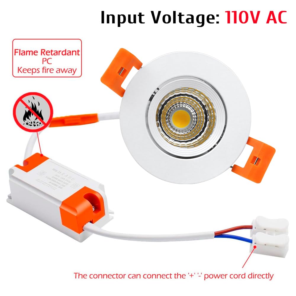 LightingWill 2inch LED Dimmable Downlight, 3W COB Recessed Ceiling Light, Ultra Warm White 2700K, 10 Pack, Aluminum