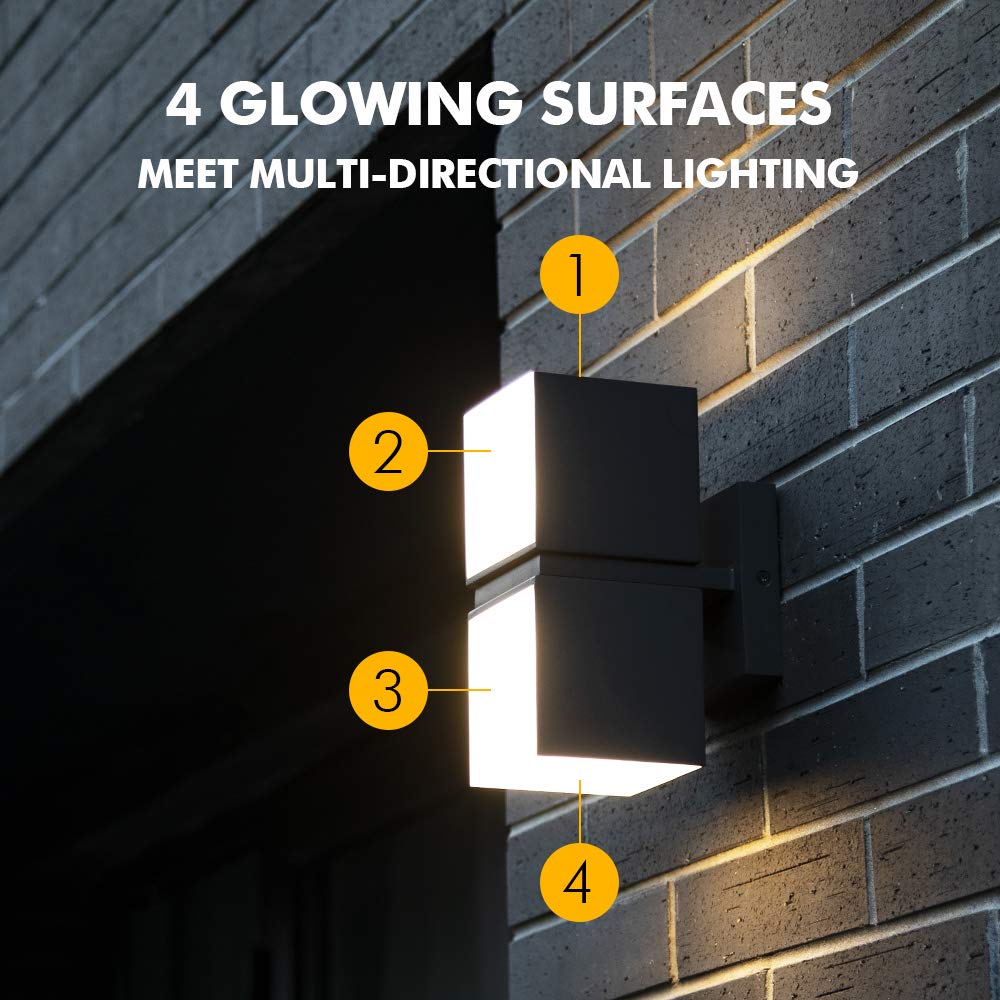 LUTEC Cuba 3000K LED Porch Wall Light, 1100LM Waterproof Gray Aluminum Sconce, Model 5193805012 for Outdoor Entryway, Patio, Garage