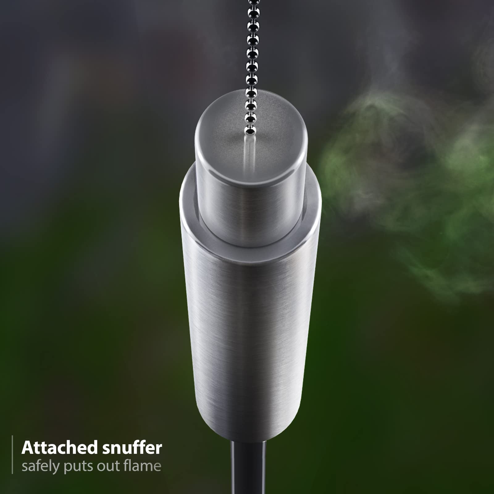 Matney Stainless Steel Outdoor Torches - Set of 2, 5 ft Oil Lamp with Fiberglass Wick & Snuffer Cap, Decorative Garden Lights