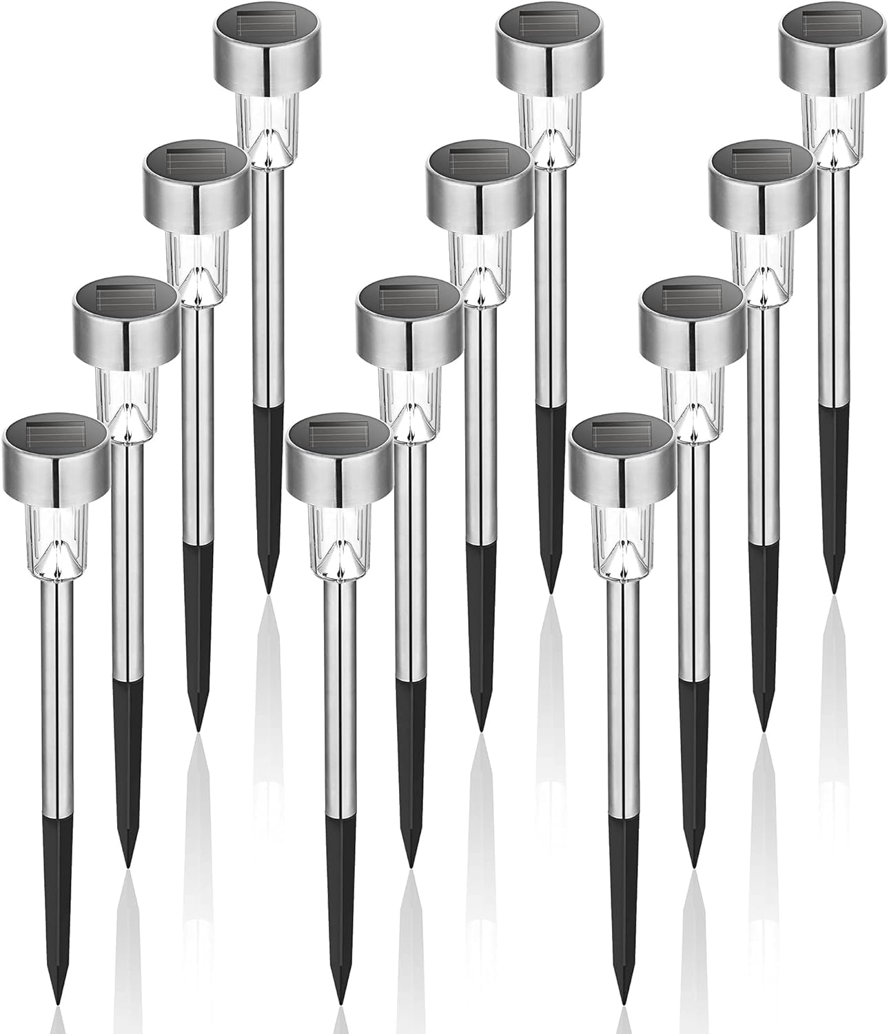 Gigalumi Solar Lights Outdoor Waterproof, 12 Pack, Stainless Steel Led Solar Garden Lights For Patio, Lawn, Yard And Landscape,