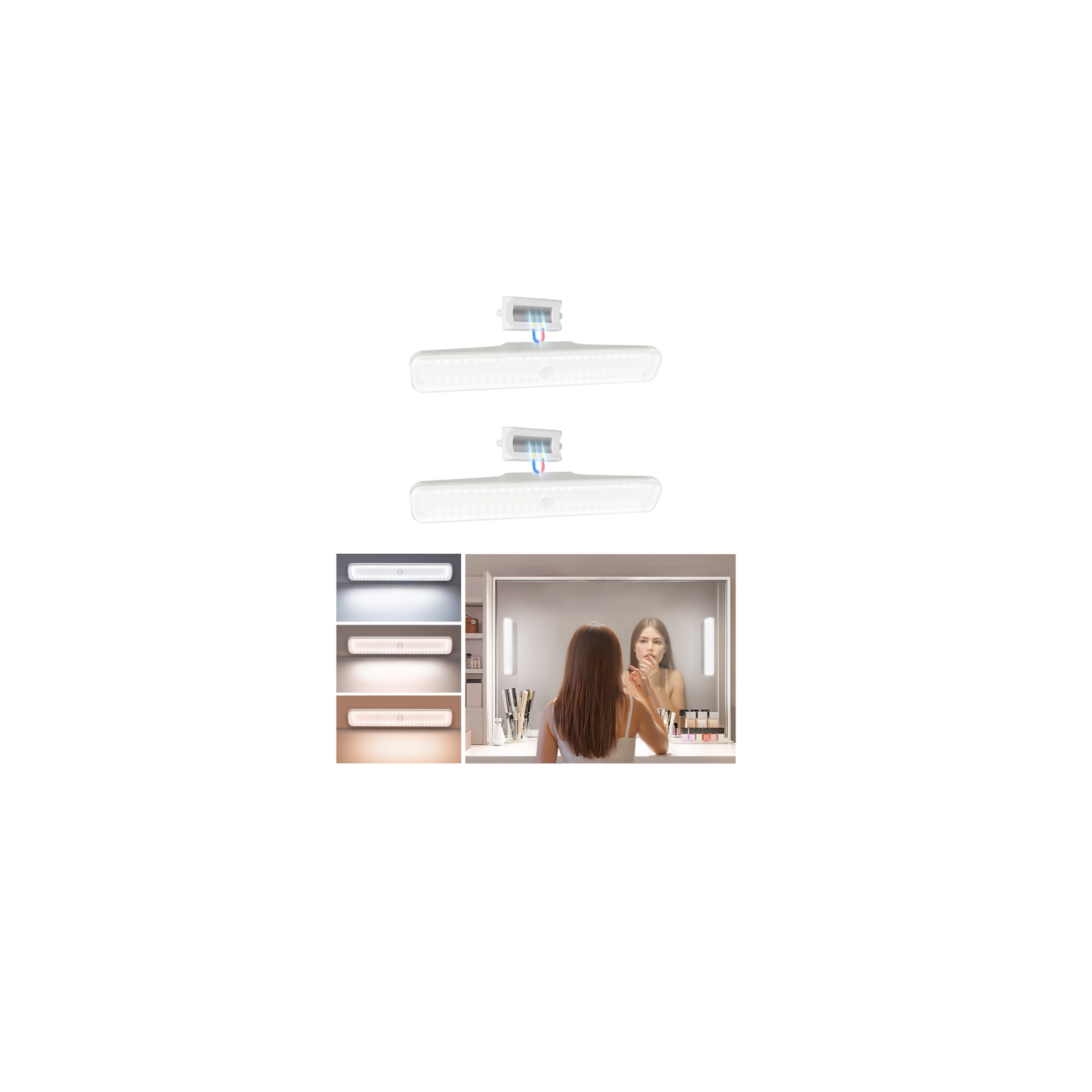 EZVALO 2 Pack Wireless Makeup Light, Rechargeable Vanity Lights for Mirror with 3 Color Modes, Stepless Dimming, Touch Control &