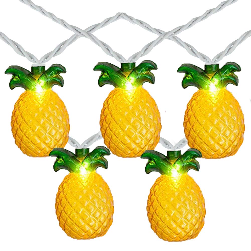 GOOTHY Pineapple String Lights, 8.5Ft Outdoor Patio Decor, Yellow Plastic, 10 Lights for Tropical Beach Theme Parties