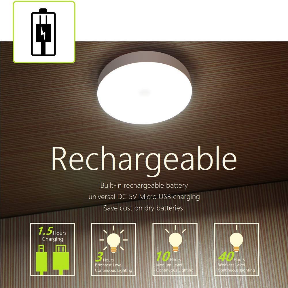 RTSU Mini Touch Light - Rechargeable LED Night Light, Dimmable, Magnetic, Ivory White, Model 8542000653, Perfect for Closets & Cabinets