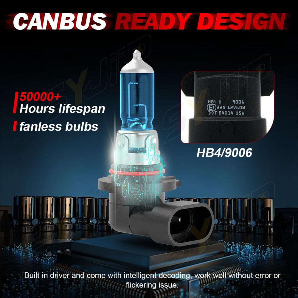 Upgraded Halogen Headlight Bulbs Compatible For Chevy Suburban Tahoe 2001 2002 2003 2004 2005 2006  9005 High Beam 9006 Low Beam Headlamp Lights  Plug N Play  6000K White  300% Brightness 4-Pack
