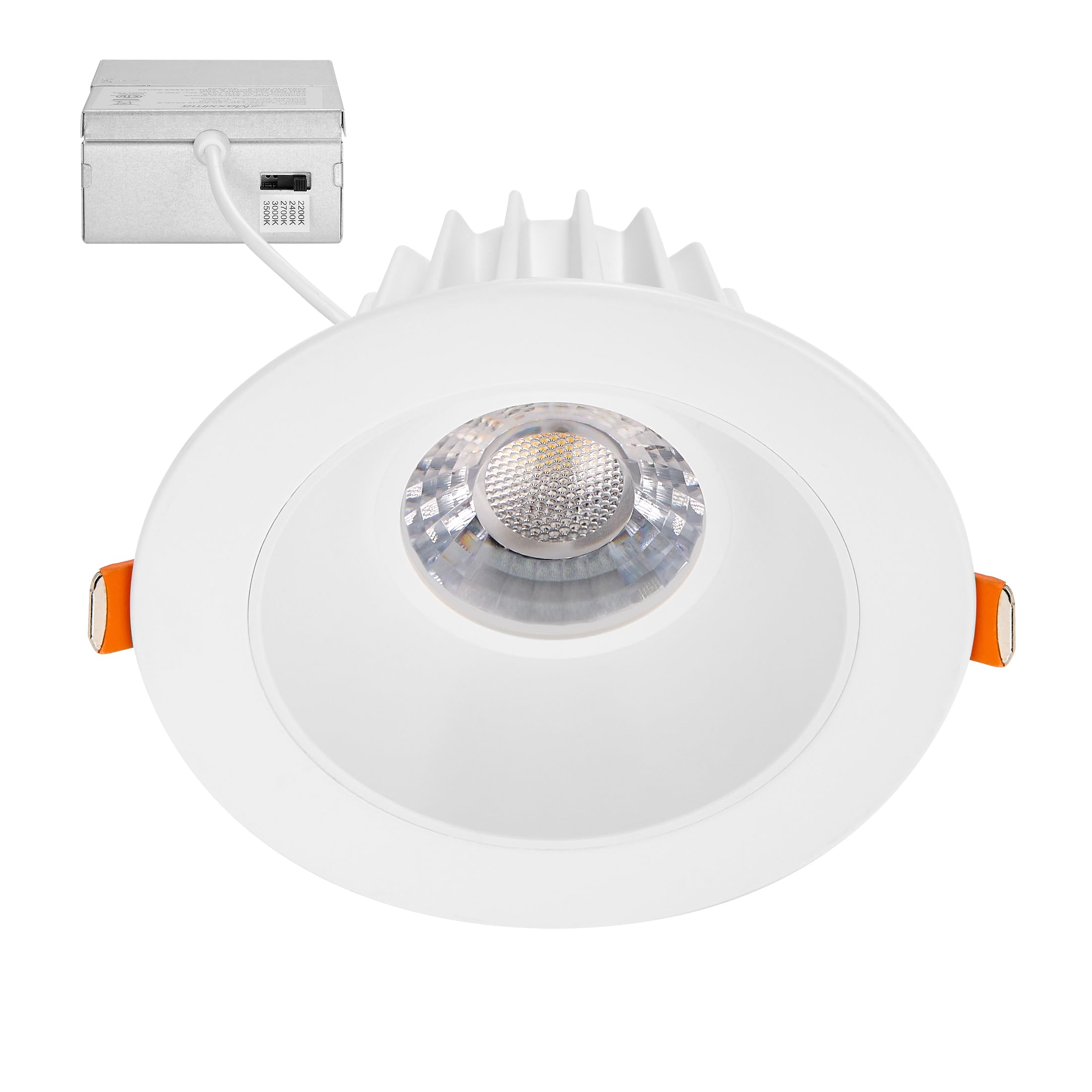 Maxxima 4 in. Low Kelvin Ultra-Thin Recessed Anti-Glare LED Downlight, Canless IC Rated, 1200 Lumens, 5 Color Temperature Select