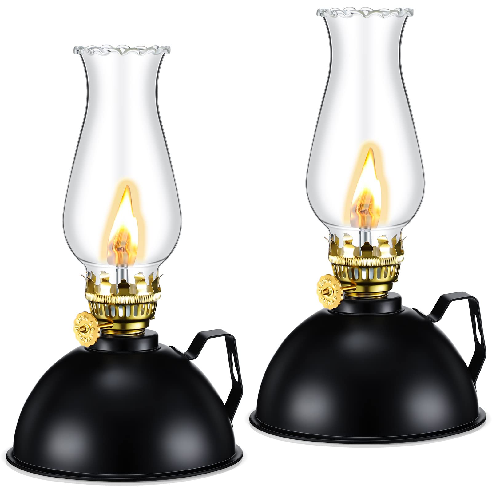 Retisee Oil Lamp Indoor Rustic Kerosene Lamp Lantern Metal Glass for Indoor Vintage Glass Clear Kerosene with Oil Wick for Use H