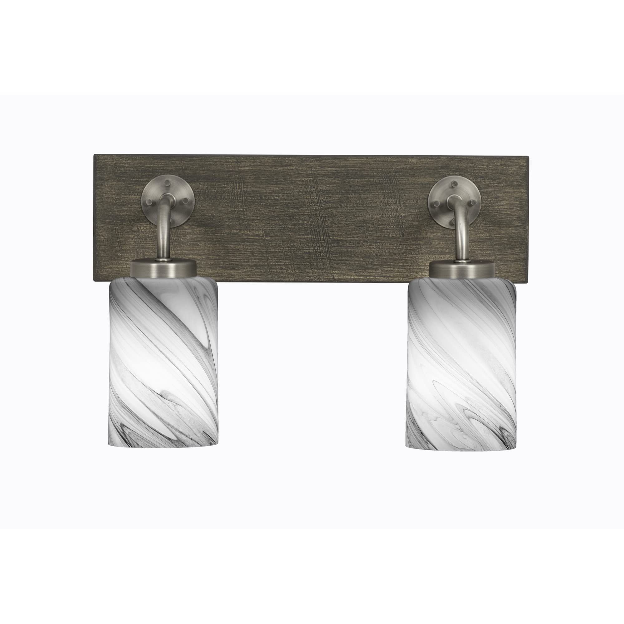 Oxbridge 2 Light Bath Bar In Graphite & Painted Distressed Wood-Look Metal Finish With 4" Onyx Swirl Glass