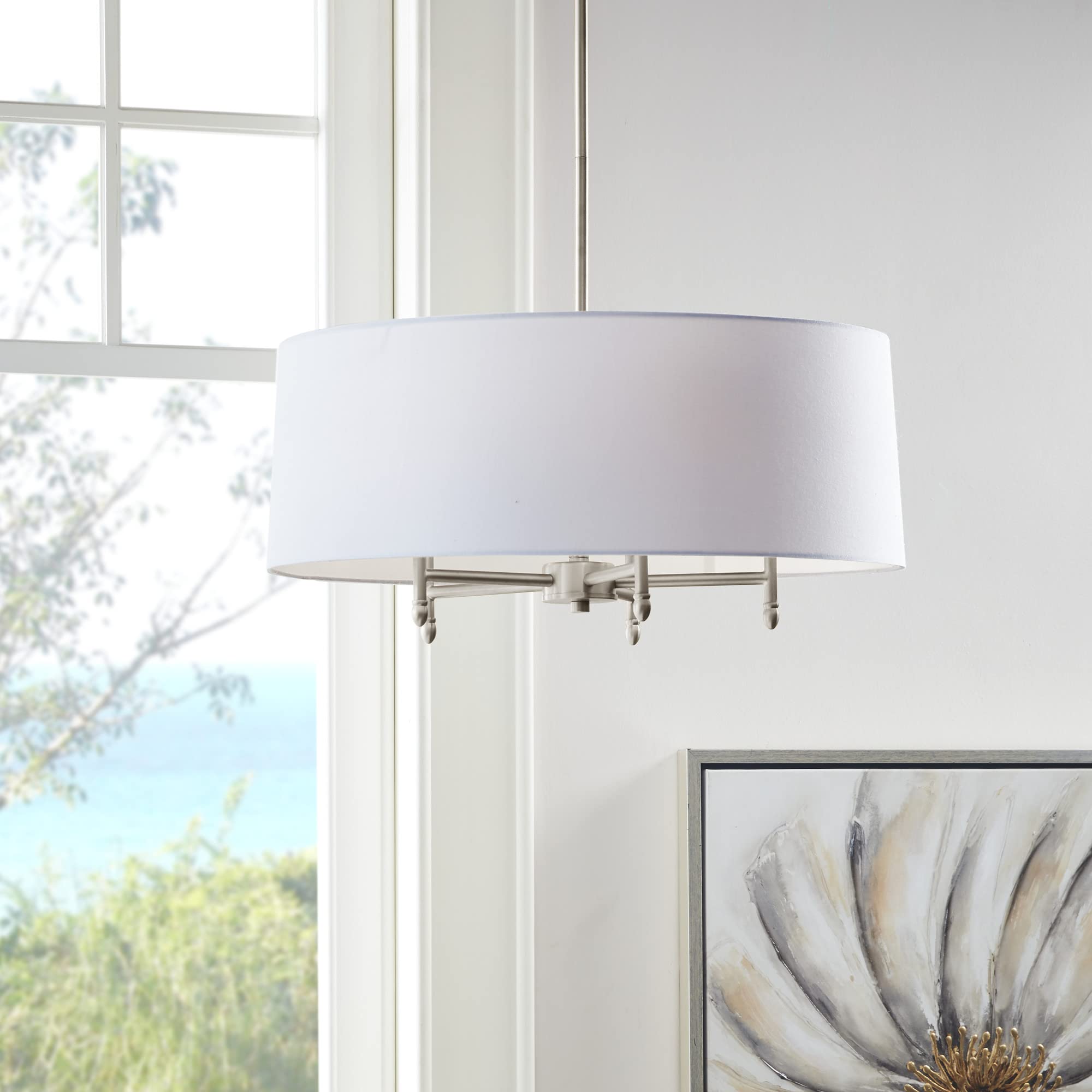 Hampton Hill 5-Light Presidio Chandelier, Modern Design For Dining Room, Adjustable Height, 24 W, Silver/White, Model Mps150-0107