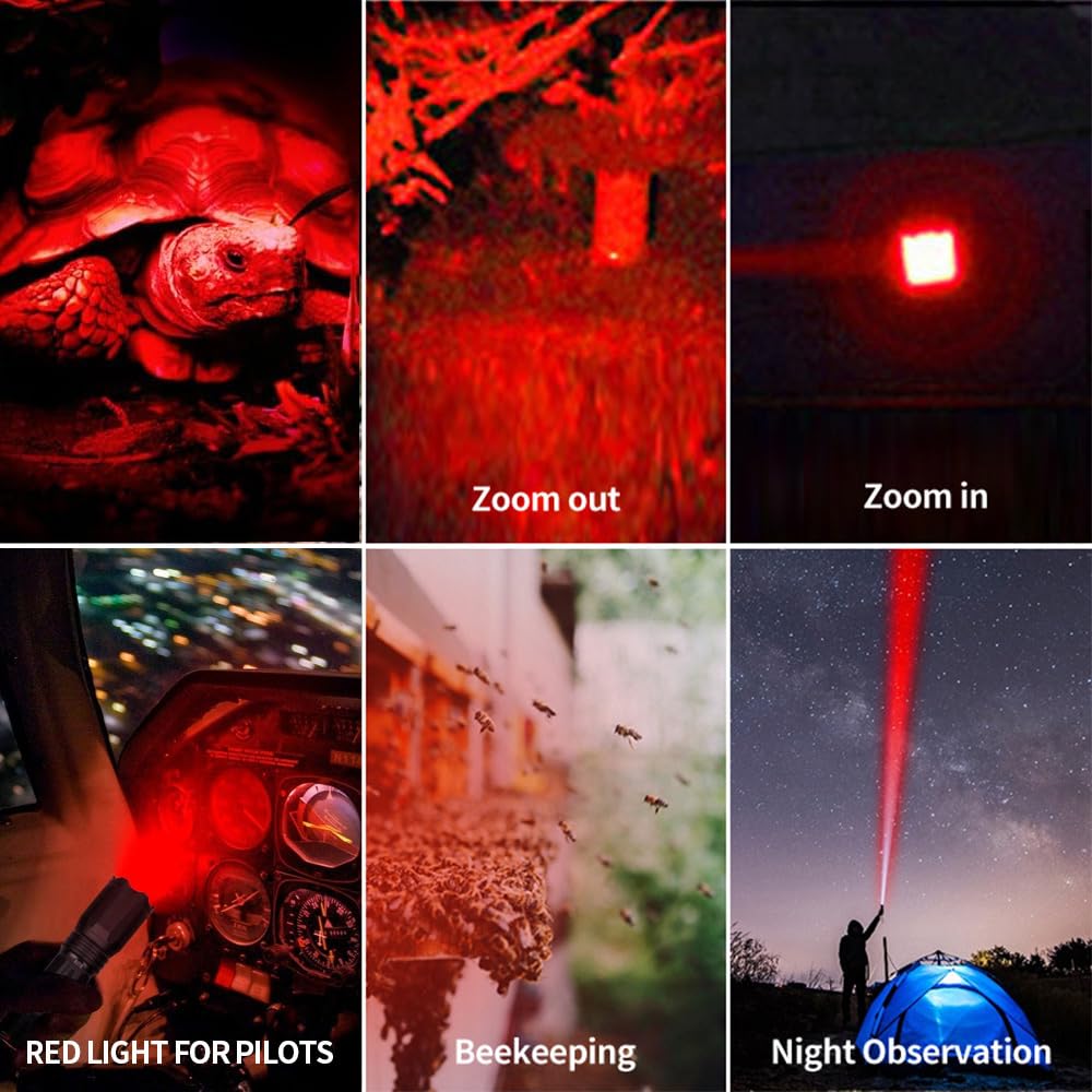 YZYOE 4-in-1 Rechargeable Flashlight - Red, Green, Blue Light Modes for Observation - Versatile LED Blood Light, Compact and Powerful