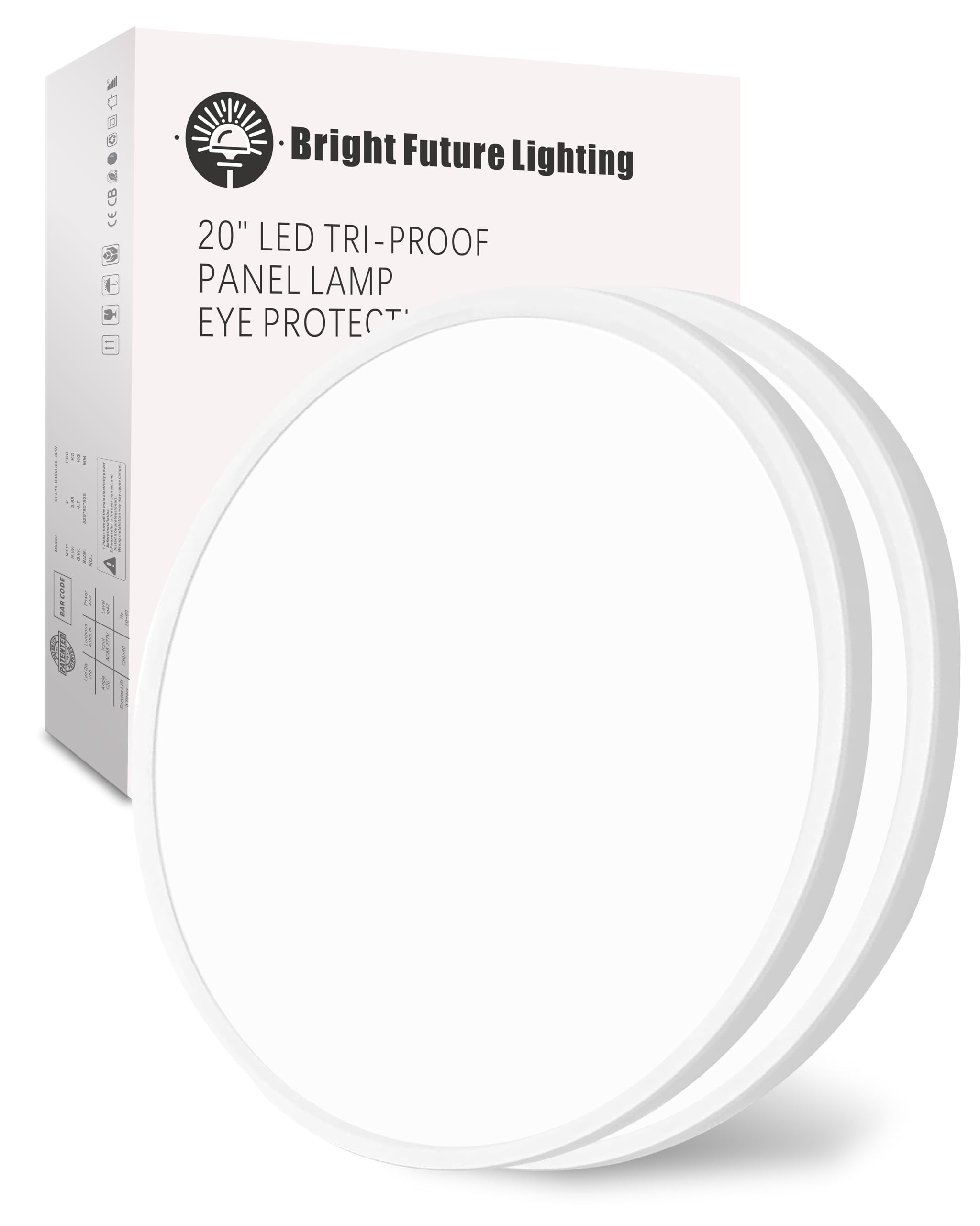 Bright Future Lighting LED Flush Mount Ceiling Light Fixture, 20 Inch, 40W, 4350lm, CCT Selectable, Modern, White, 2 Pack