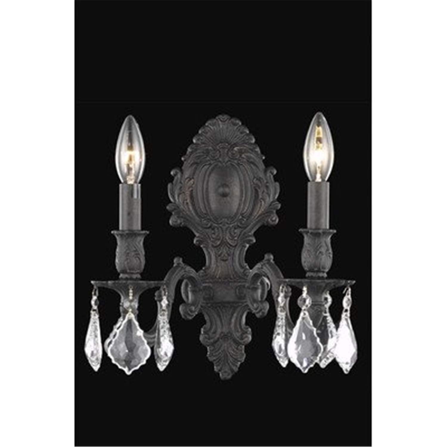 Elegant Lighting Monarch 2-Light Wall Sconce, Royal Cut Crystals, Dark Bronze Finish, 11.5inx10inx10in, Model 9602W10DB/RC