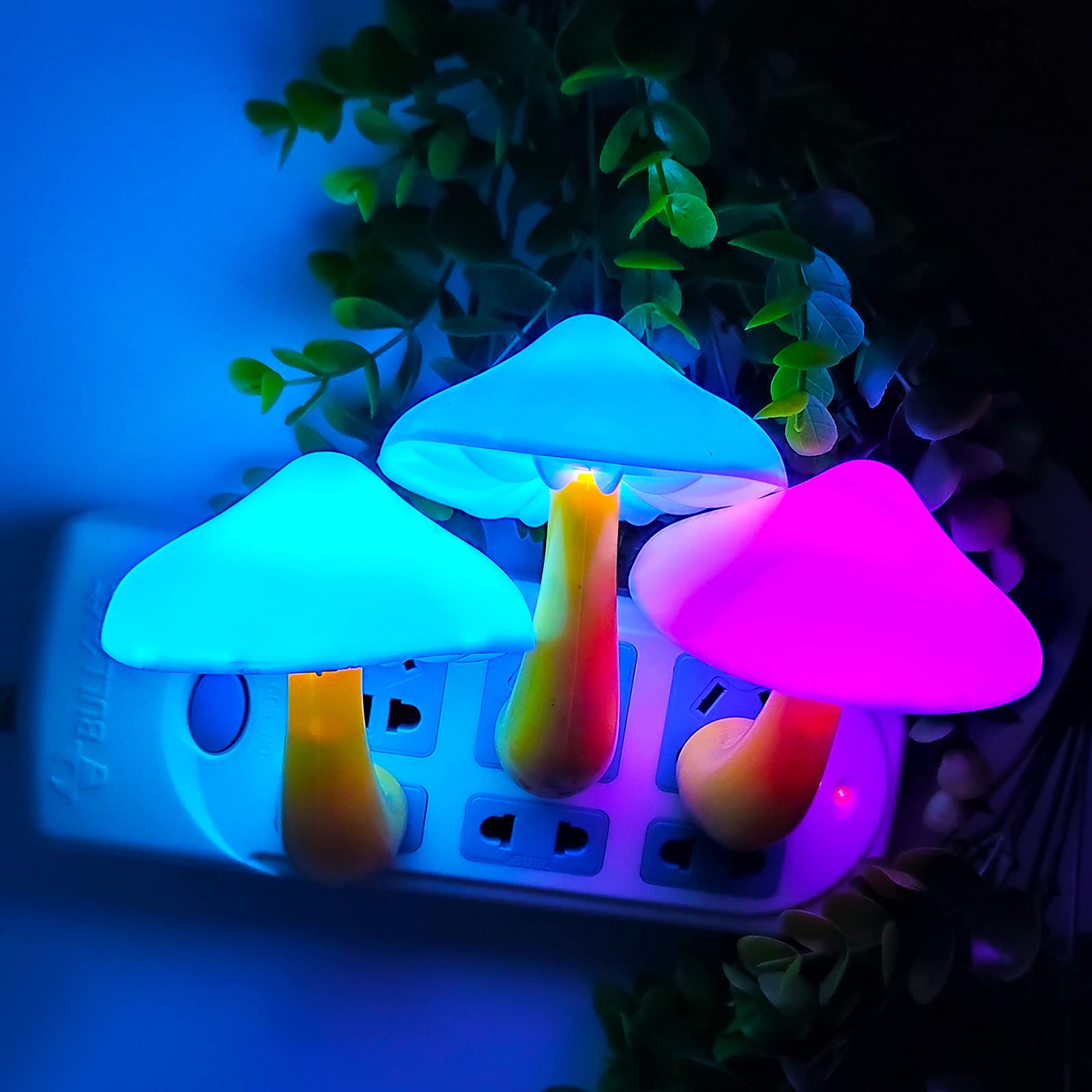 Ausaye 3 Pack Sensor Led Night Light Plug In Lamp 7 Color Changing Mushroom Light Cute Night Lights For Adults Kids Nightlight B