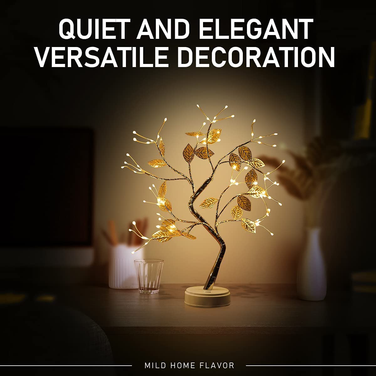 SAIELLIN 20 Metal Leaf Lamps for Home Decoration DIY LED Table Lamps String Lights Battery/USB Operated Night Lamp for Home Deco