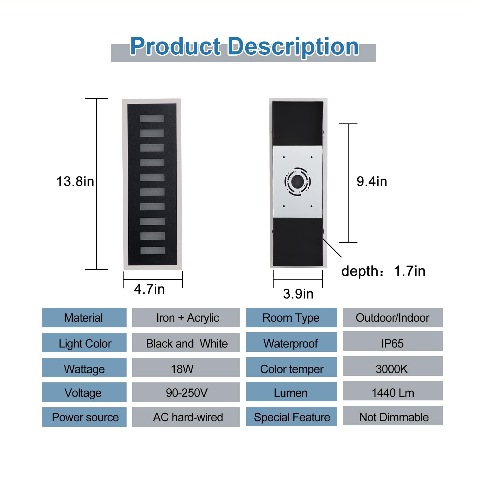 Rosysky Outdoor Wall Sconce 18W Led Exterior Light Fixture 3000-6000K Modern Outdoor Sconce 13.8In Elegant White Acrylic Waterproof Porch Lighiting For Porch Patio House Garage Courtyard