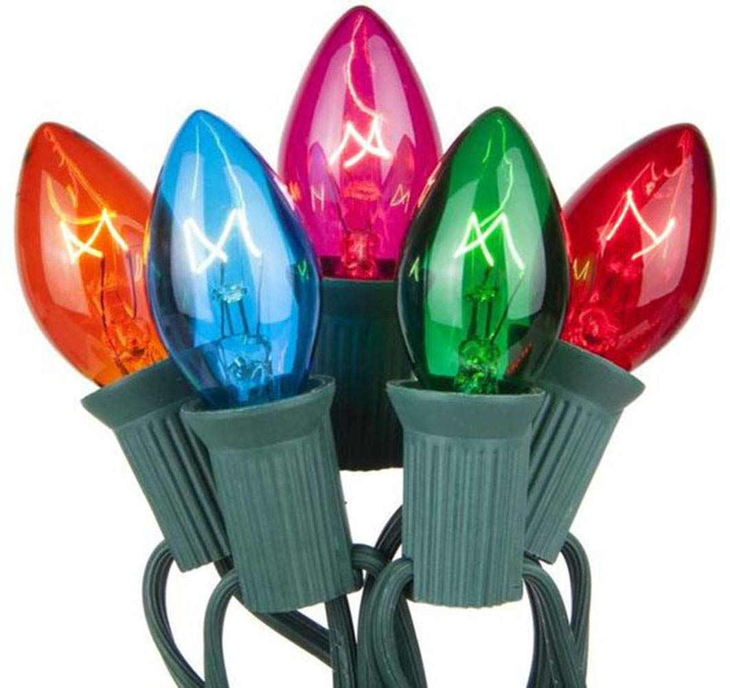 Romasaty C7 Christmas Lights, 25Ft Vintage String Lights, 27 Clear Multicolor Bulbs, Glass, Outdoor Decor for Garden Patio Party