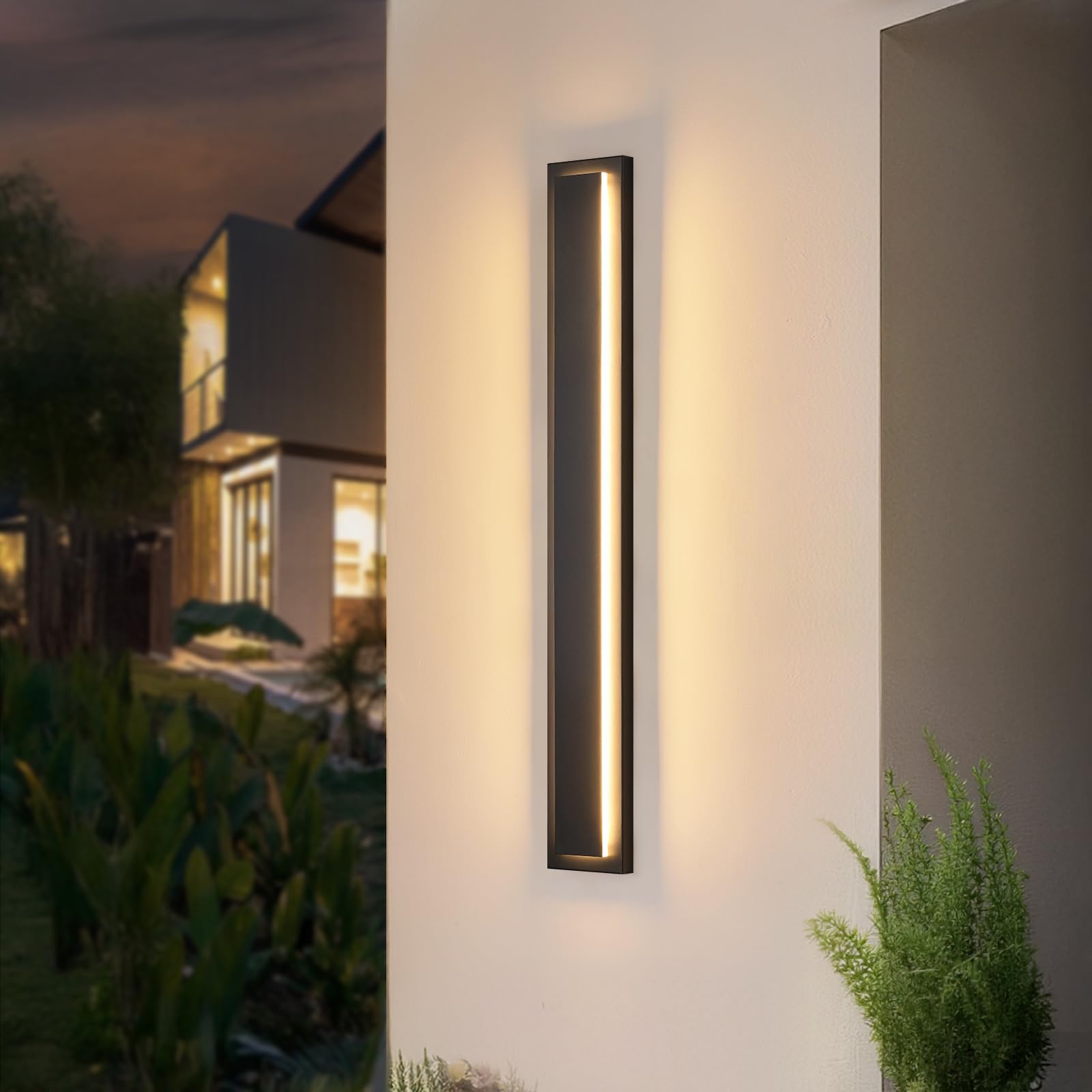 Tewei 39.3 Inch Modern Outdoor Wall Sconce  Long Black Led Exterior Lighting Fixtures  Modern Large Outdoor Front Porch Lights Outside Wall Mount Lights For House  Warm White 3000K  1 Pack