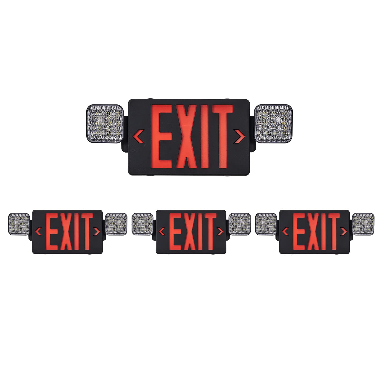 TANLUX LED Emergency Exit Sign with Battery Backup, UL Listed, 4 Pack, Black Housing with Red Letter, Model TL-EX327BK-4