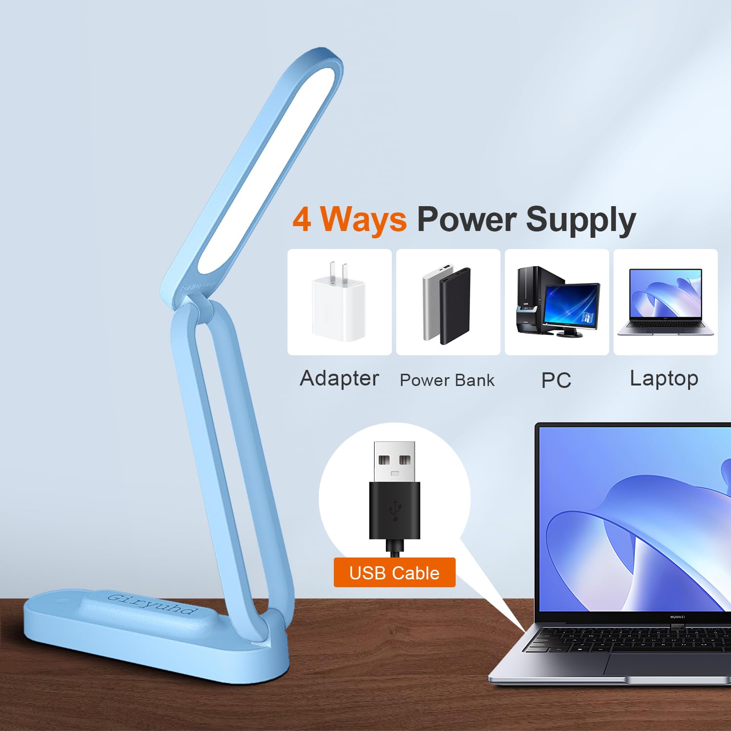 Giryuhd LED Desk Lamp Portable Rechargeable Foldable Light Model A211 Blue