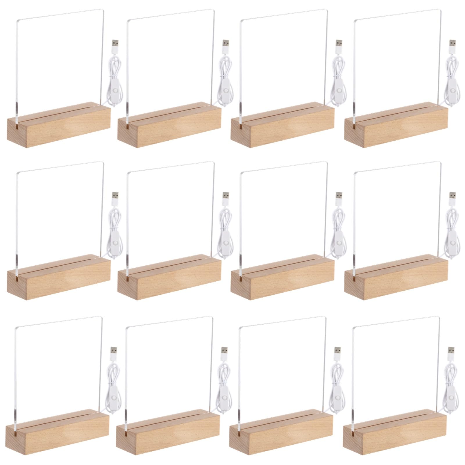 Led Wooden Acrylic Light Base and Blanks (12) 7''Led Acrylic Light Base, Transparent Acrylic Night Lights with USB Cables