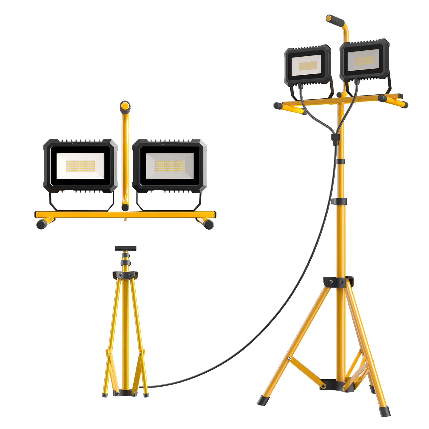 23000 Lumen LED Work Light with Stand, 200W 2 Head Portable Work Lights on stand, with Adjustable and Foldable Tripod Stand, Wat
