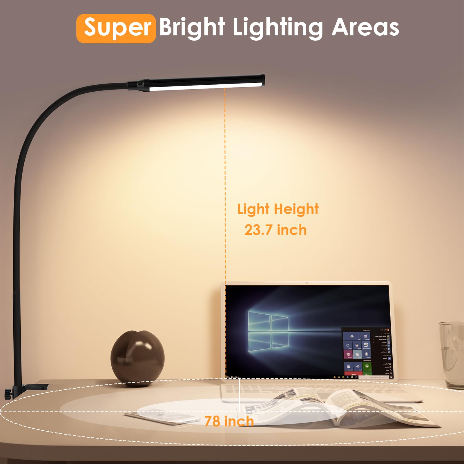 Shinetech Led Desk Lamp With Clamp, 3000K Warm White 11 Brightness Level Eye-Caring Clip Lights For Home Office, Flexible Goosen