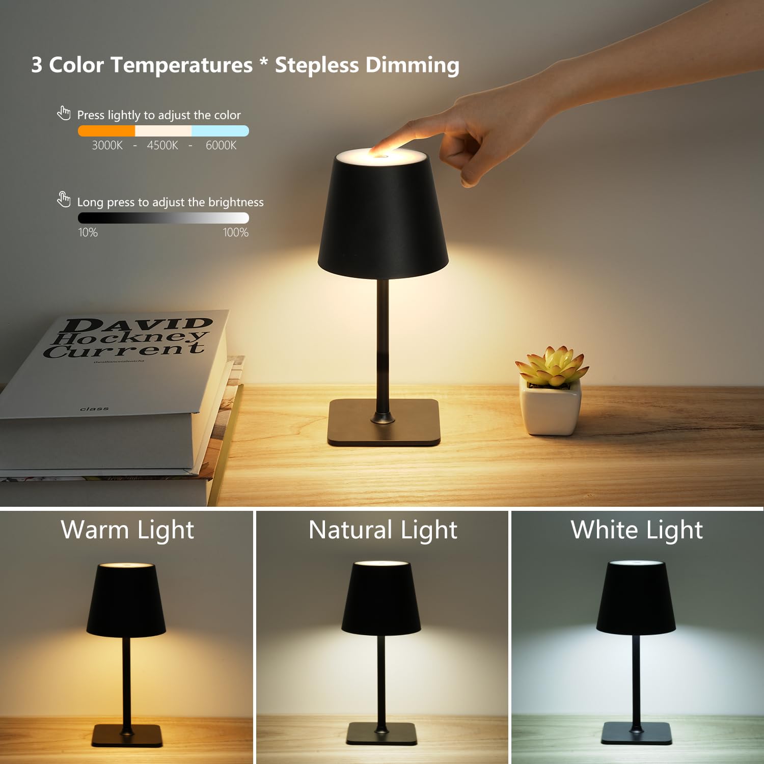 Fizrice 4 Pack Cordless Table Lamps, Portable Rechargeable Lamp, 6000Mah Battery Operated, 3 Color Dimmable Led Table Light For