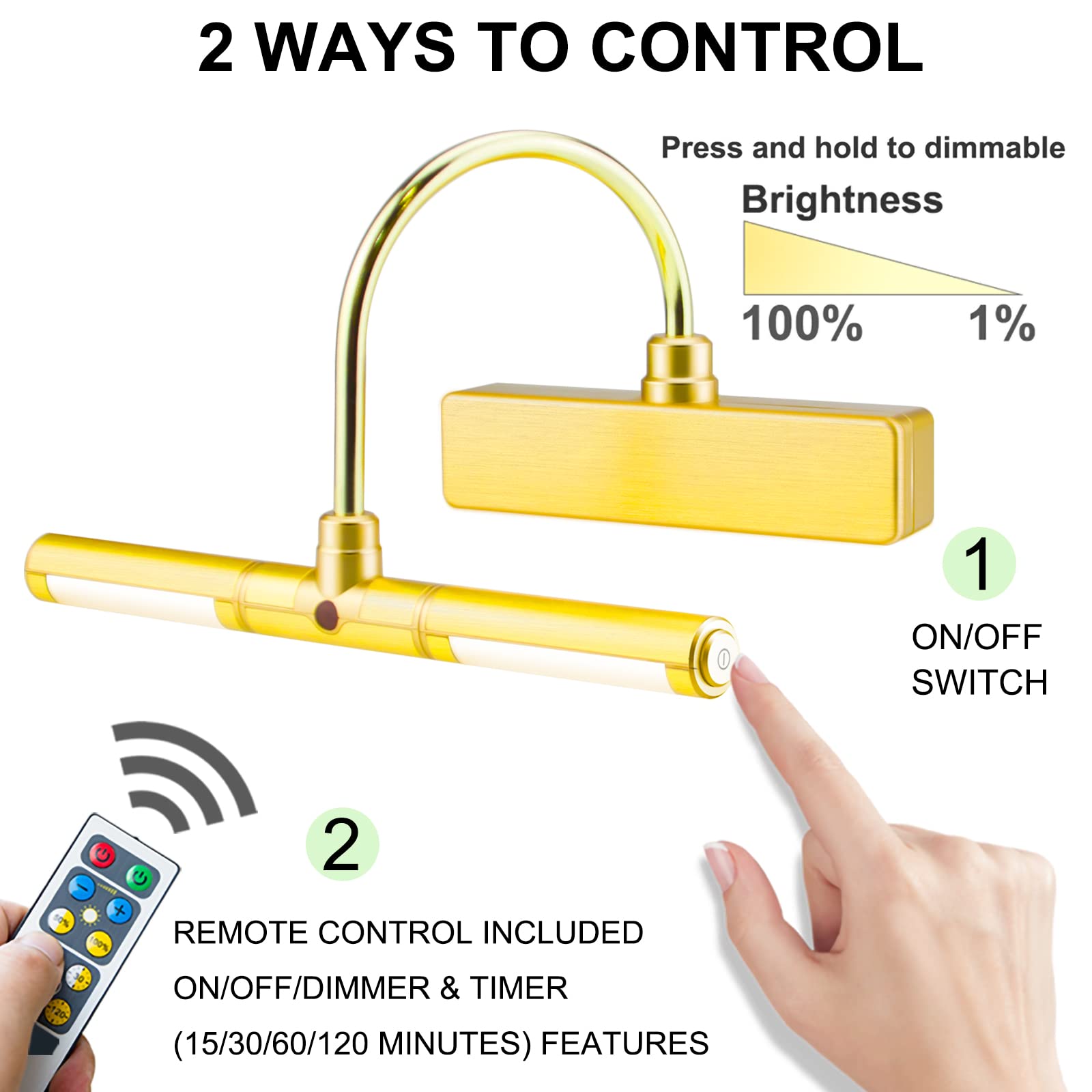 LUXSWAY Picture Light Battery Powered,Painting Light,3 Level Brightness Art Display Lights, 8.9 Inch Rotatable Lights Head Light