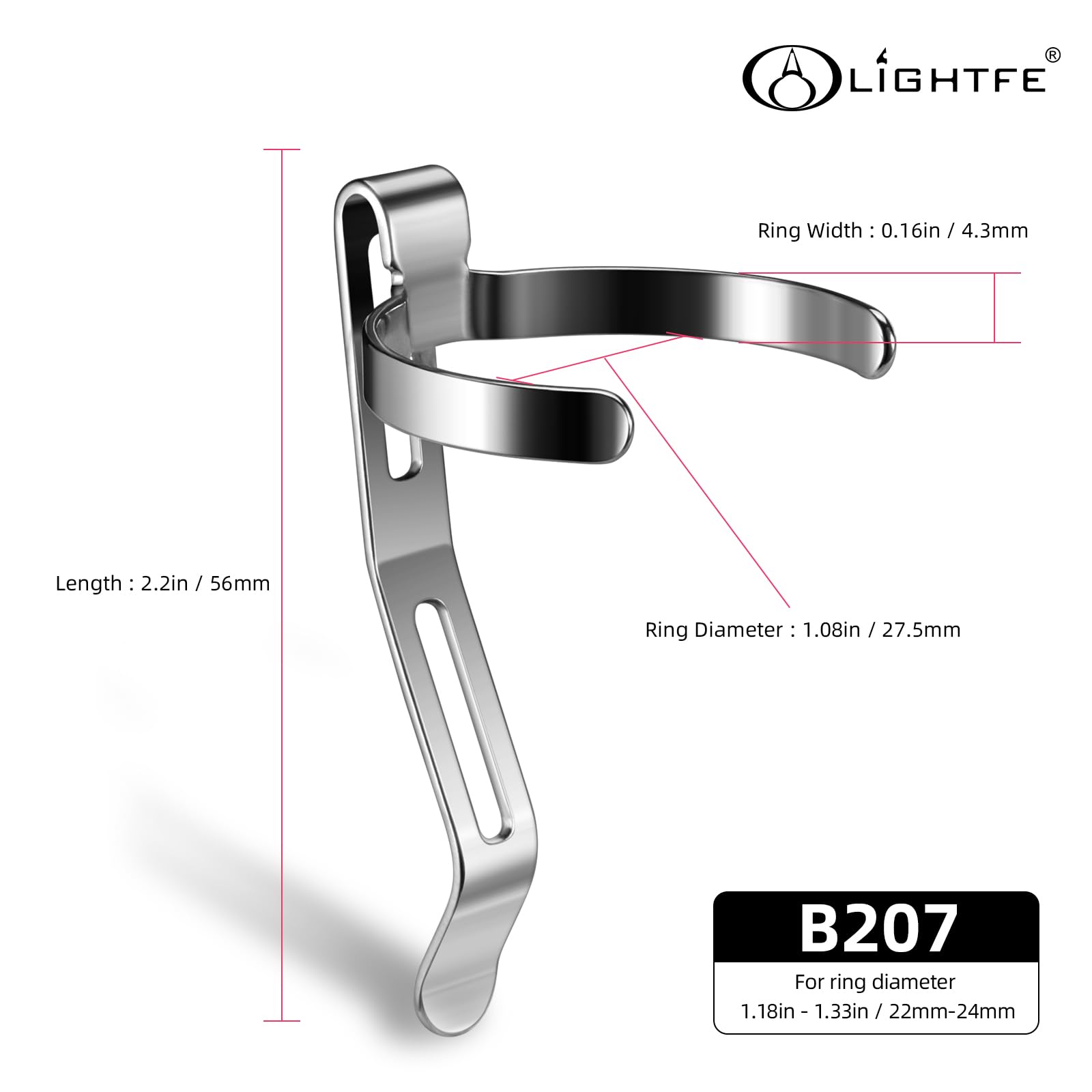 Lightfe B207 Flashlight Clip Is Suitable For Flashlights With A Diameter Of 29-34Mm And A Slot Width Of 4.3-4.7Mm. Stainless Ste