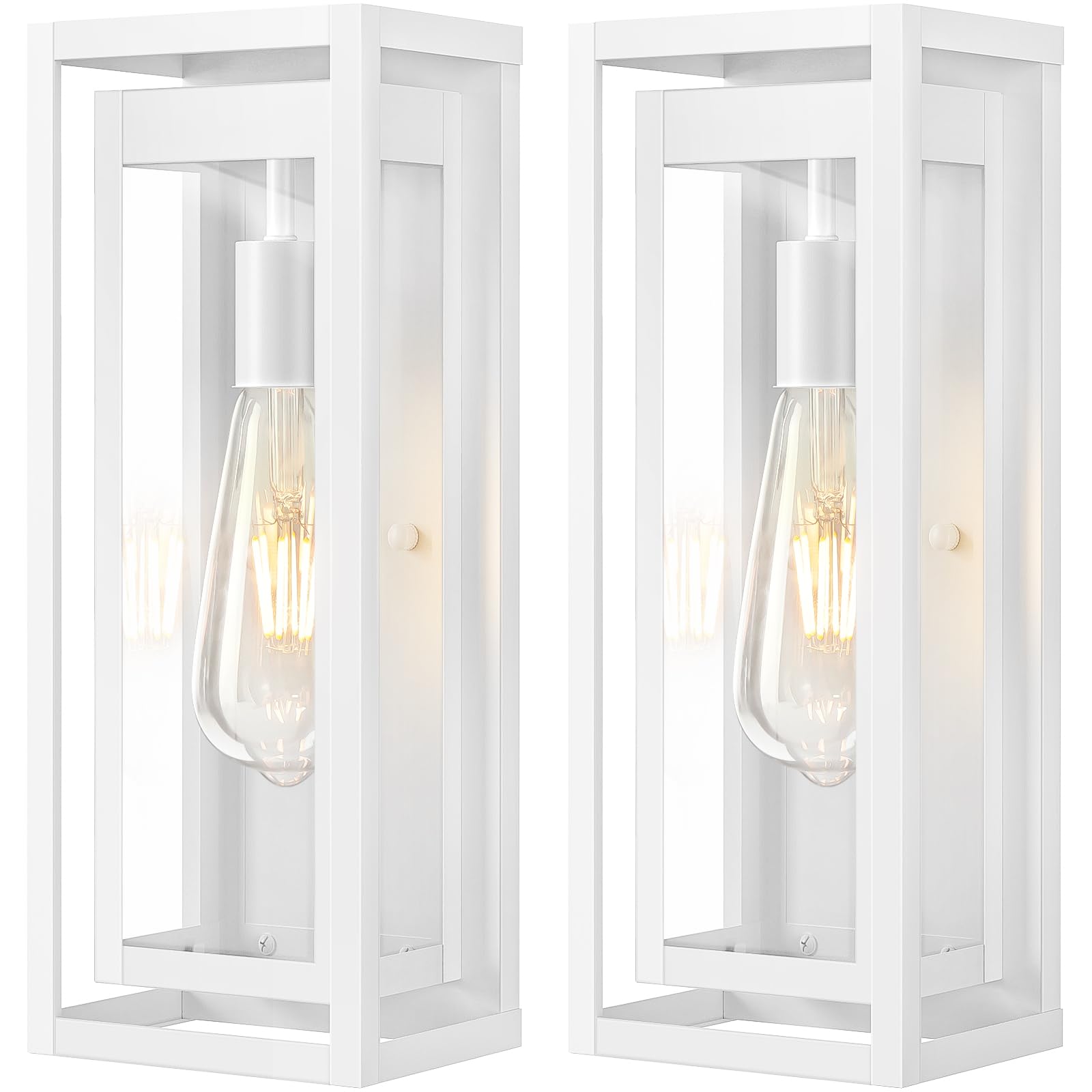 Slypadan 15 Large Outdoor Wall Lights  2 Pack White Outdoor Light Fixtures  Modern Waterproof Exterior Lighting Sconces With Clear Glass Shade For Front Door  Porch  Garage