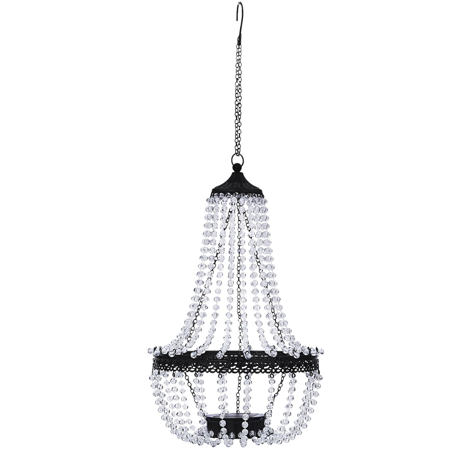 SUNNYPARK 28” Hanging Solar Lantern - Modern Crystal Acrylic Chandelier with 30 Cool White Lights for Garden, Yard, Patio, Gazebo Decorations