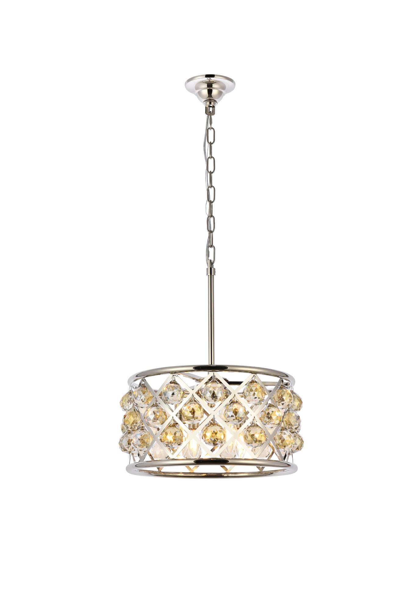Elegant Lighting 4-Light Pendant Lamp, Polished Nickel Finish, Crystal, 16in Depth x 9in Height, Golden Teak, Model 1214D16PN-GT/RC