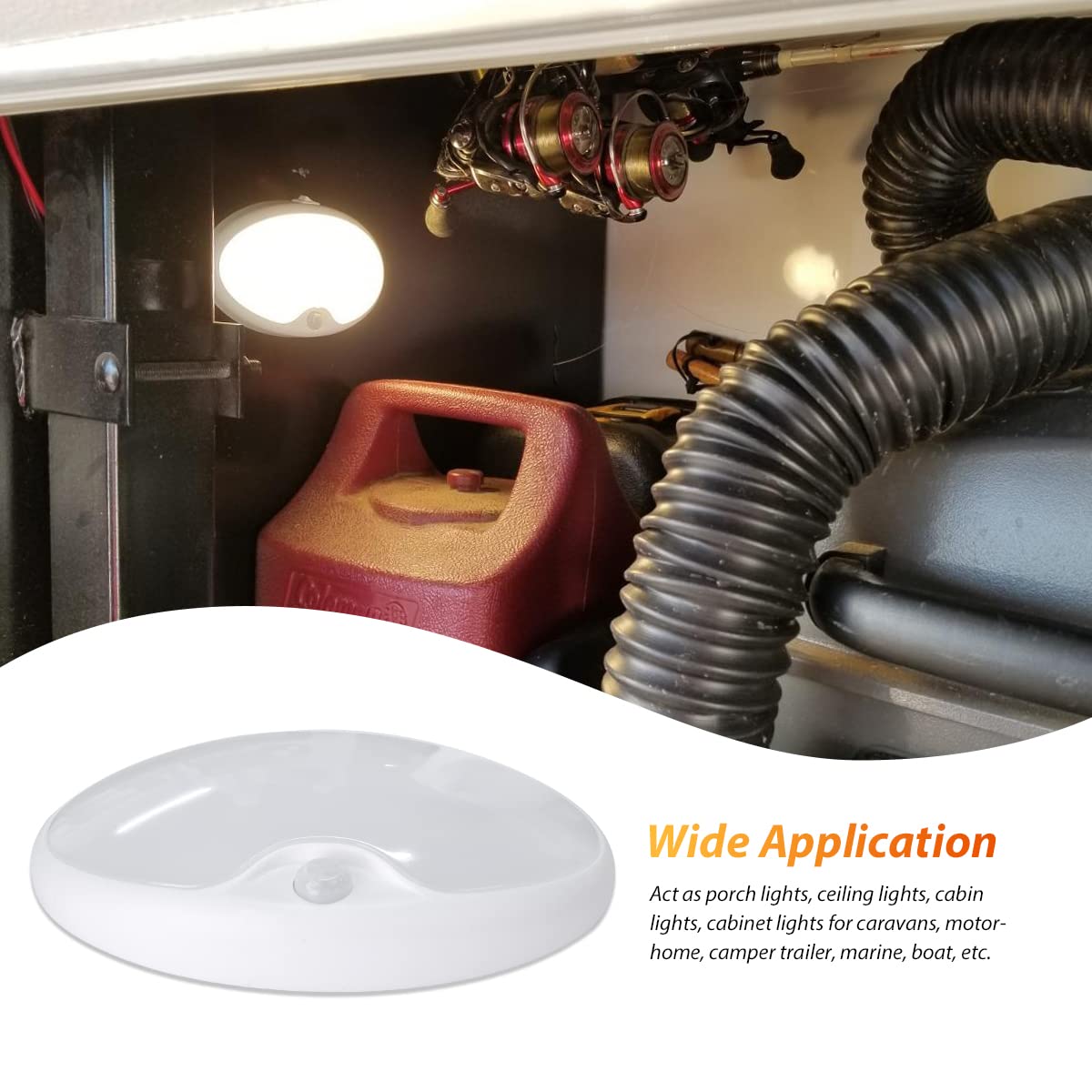 Dream Lighting 12V DC LED Pancake Light with Motion Sensor, 300 Lumens, White Shell, Model 5864295590 for RV/Caravan Ceiling