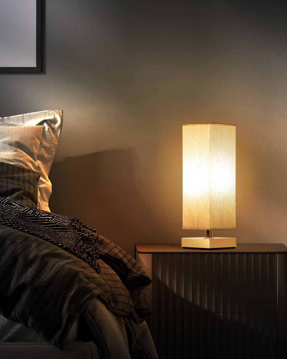 Soilsiu Bedside Table Lamp Bedroom 3 Color Options Desk Lamps With Modern Fabric Shade Reading Nightstand Lamps For Living Room,