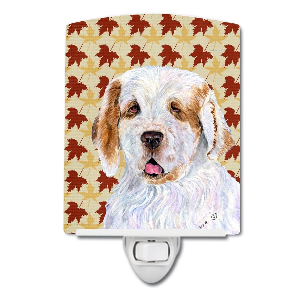 Carolines Treasures Ceramic Night Light, Clumber Spaniel Fall Leaves, UL-Certified, 6x4x3in, Multicolor, Model SS4356CNL