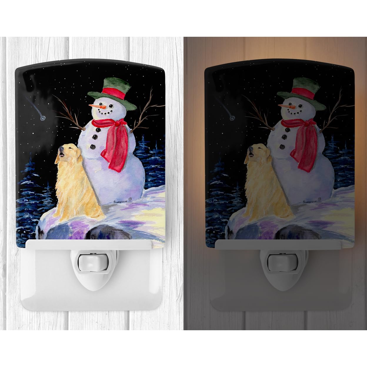 Carolines Treasures Ceramic Night Light, Snowman & Golden Retriever, 6x4x3 inches, UL-Certified, Multicolor