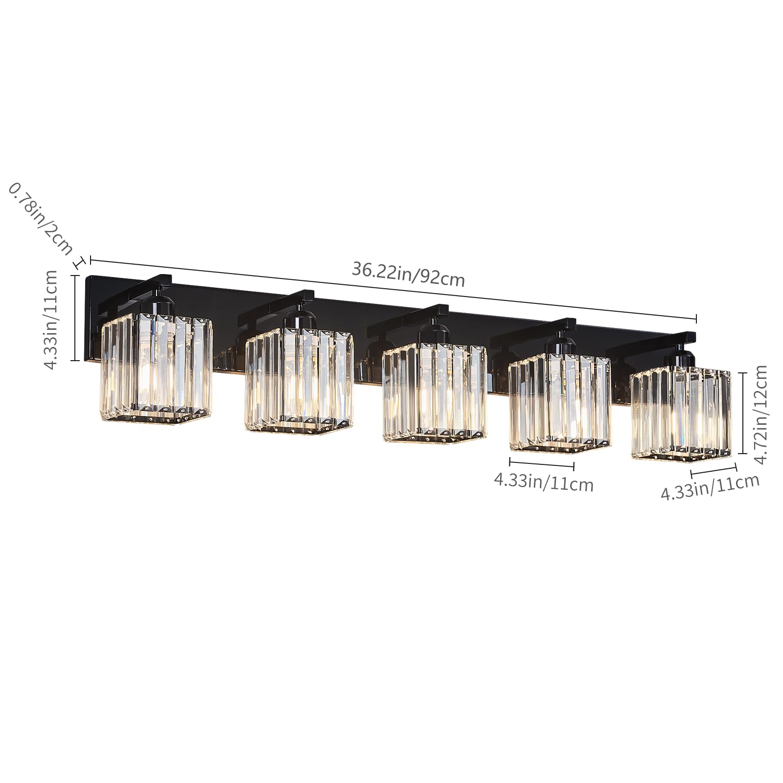 FDPBY Modern Bathroom Vanity Light 5-Light Plating Black Crystal Wall Fixture Model 002 Metal