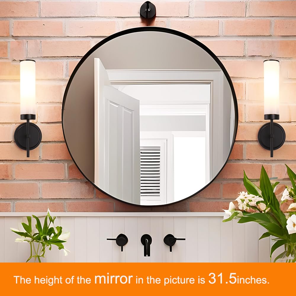 DSMJFU Matte Black Wall Sconces Set of 2, Hardwired Modern Lighting with Opal White Glass, 15.94in for Bathroom, Living Room, Hallway