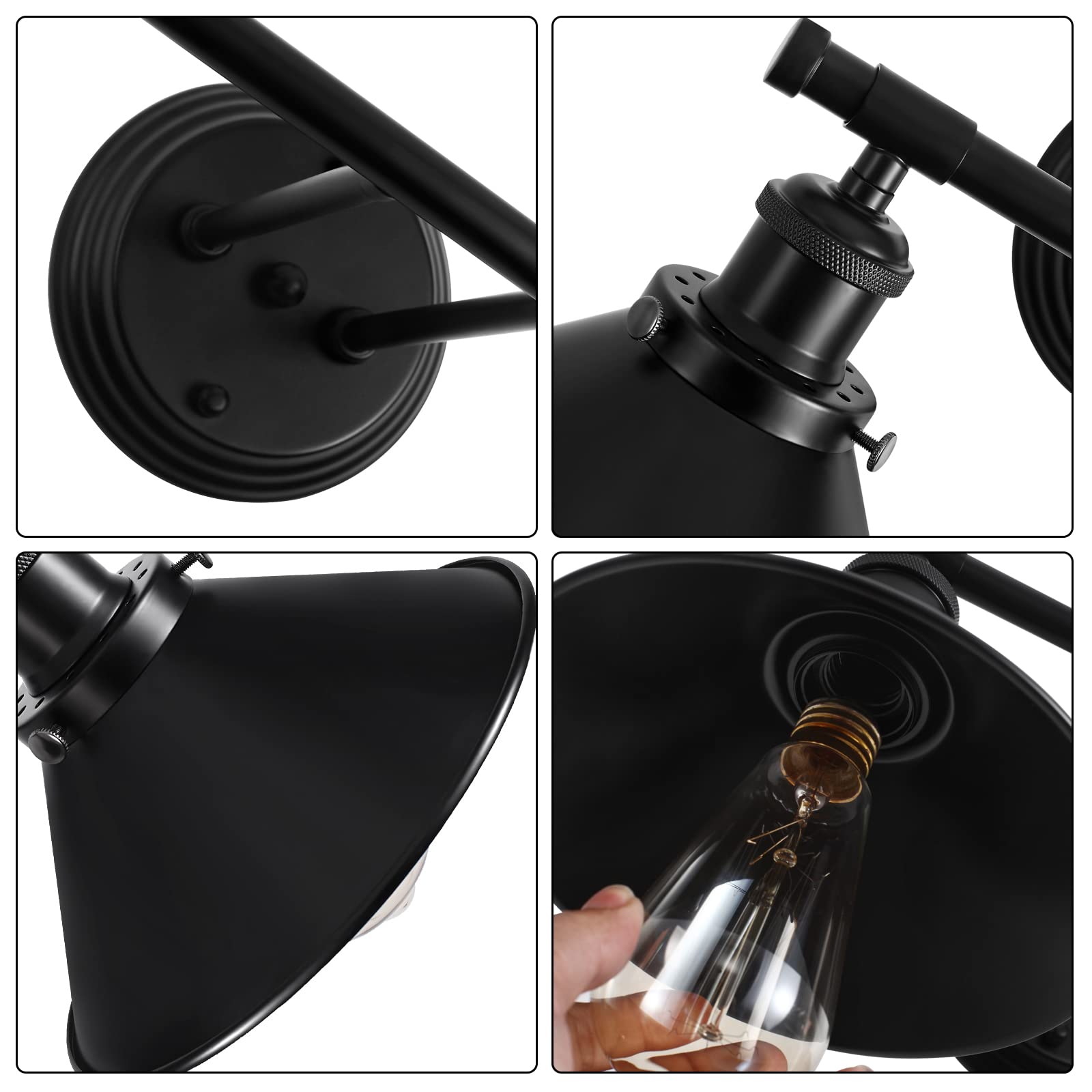 Toulmj Bathroom Light Fixtures Farmhouse Vanity Lights, 2 Light Bathroom Lighting Fixtures Over Mirror Bathroom Wall Sconces With Metal Shade, Matte Black Vanity Lights For Bathroom (19.48'')