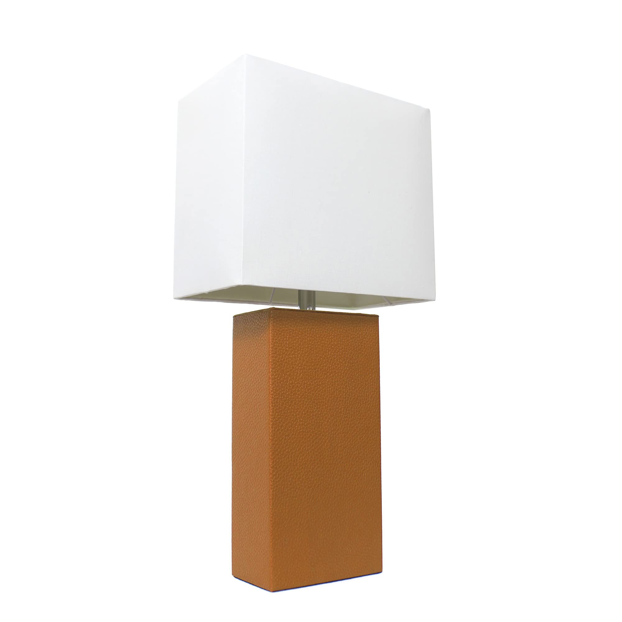 Lalia Home Tan Leather Base Modern Bedside Table Lamp With White Fabric Shade, 21&quot;