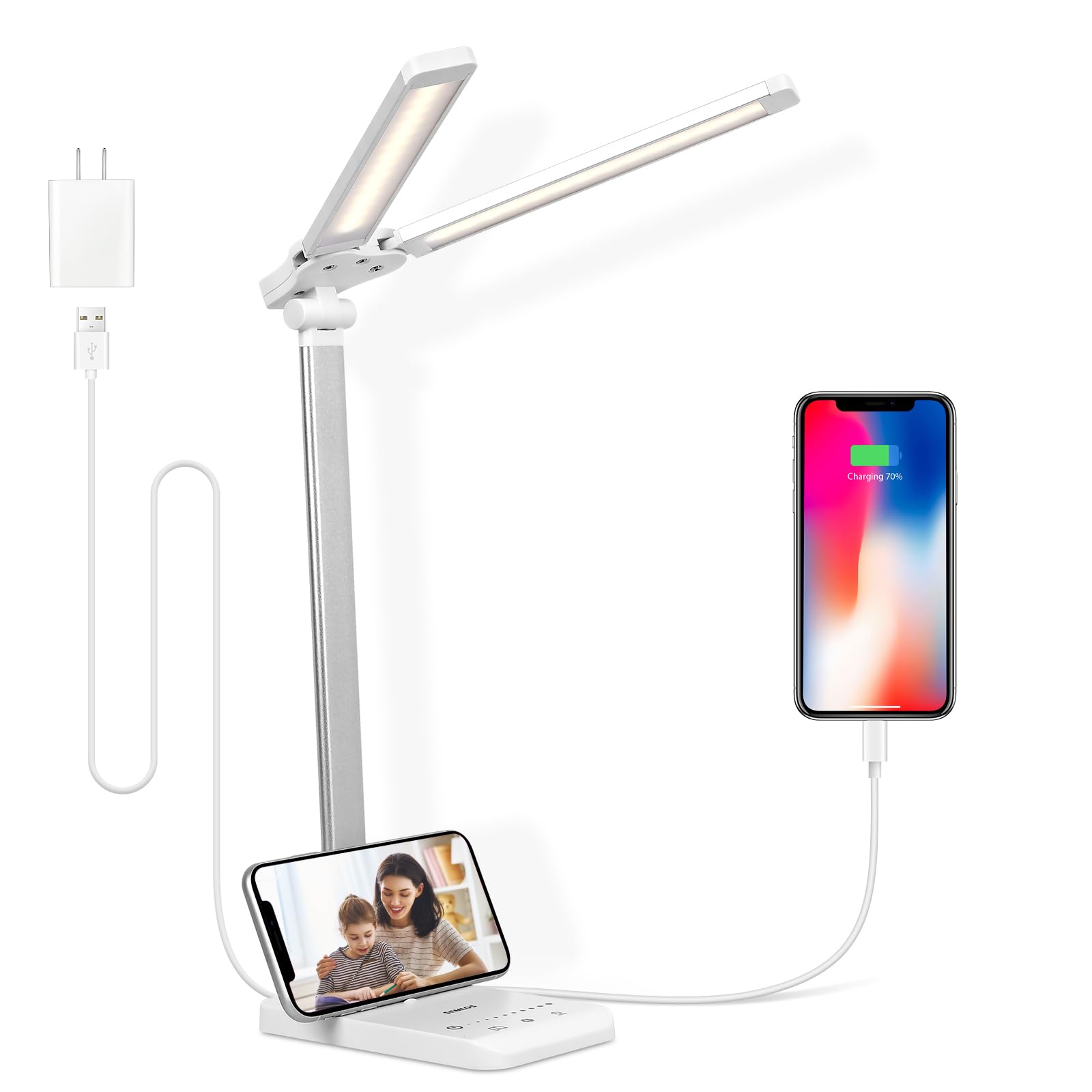 Semlos Dual Head LED Desk Lamp, Eye-Caring Table Lamps, 5 Lighting Modes & 5 Brightness Levels, Touch Control, Dimmable Desk Lig