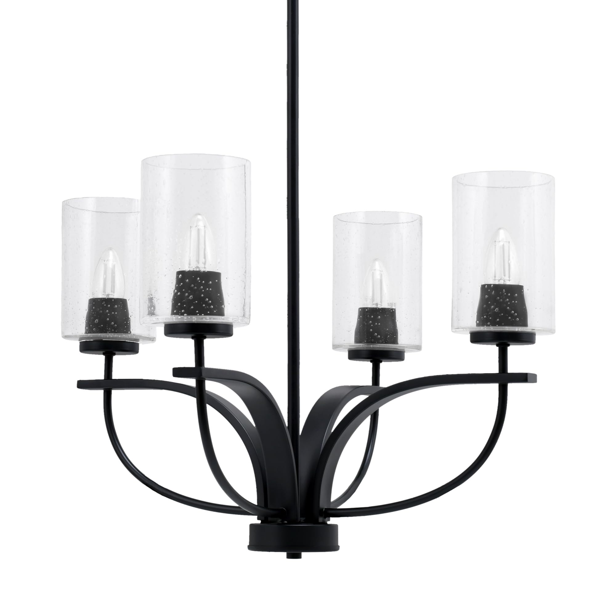 Toltec Lighting Cavella 4 Light Chandelier Shown in Matte Black Finish with 4" Clear Bubble Glass
