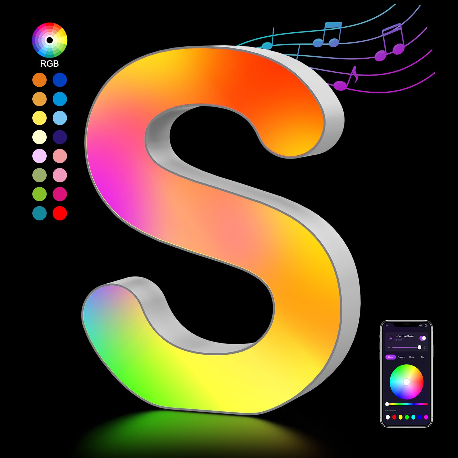 OJQ LED Light Up Letters - Colorful Alphabet for Bedroom Decor, Model A1, Plastic, Size S