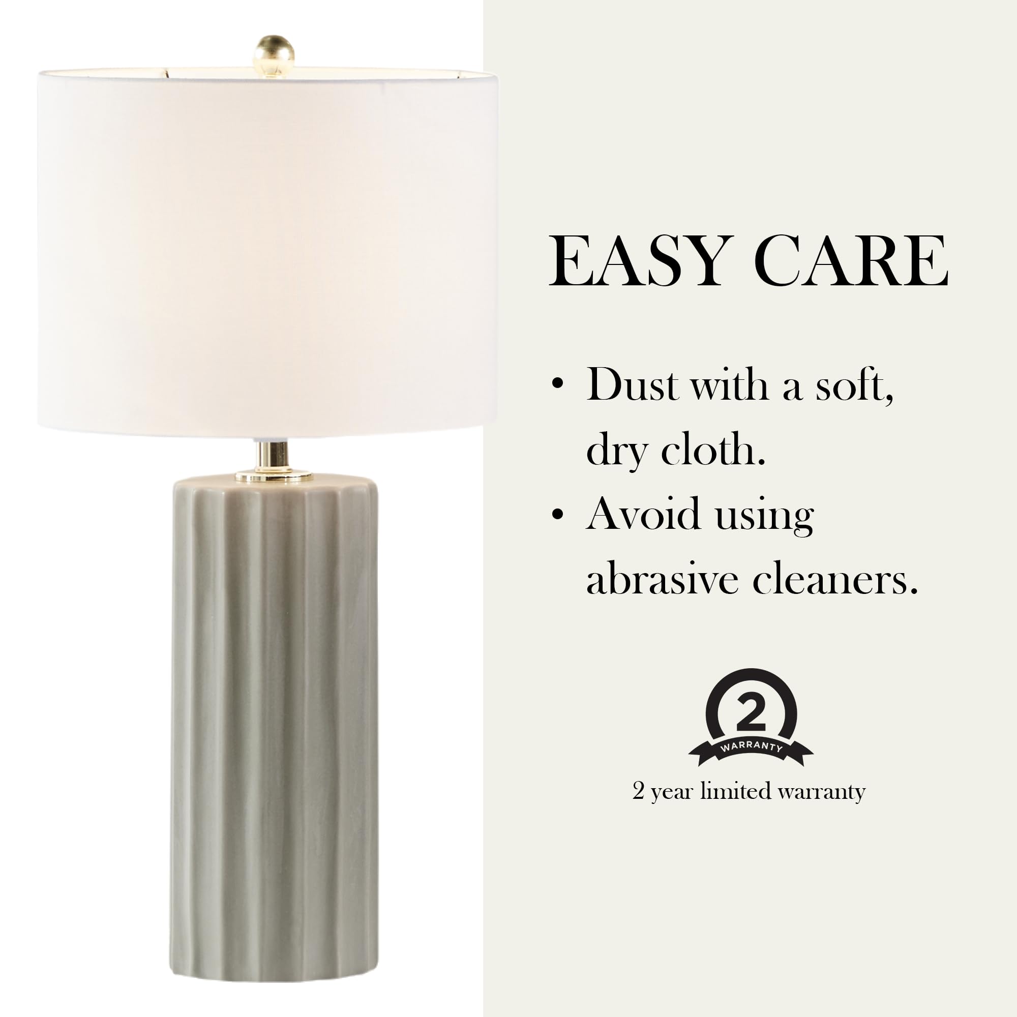 Ink+Ivy Ceramic Fluted Table Lamp - 27 Grey Nightstand Lamp With Linen Shade, Rotary Switch, Accent Decor