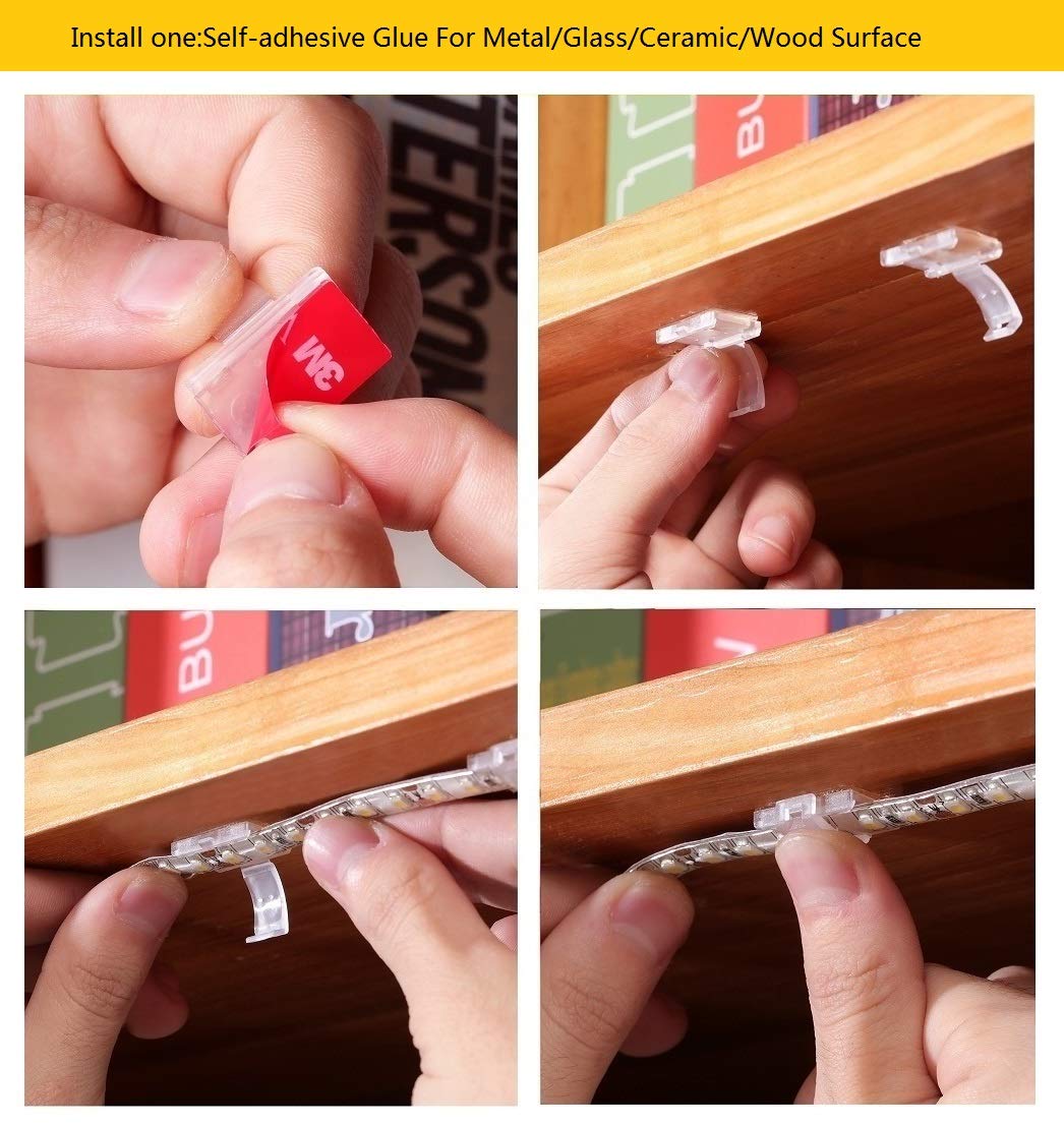 Threetwofour 100 Pack Double Installation Led Strip Light Mounting Bracket Self Adhesive Led Clips Only Use For Width 8-10Mm/0.3