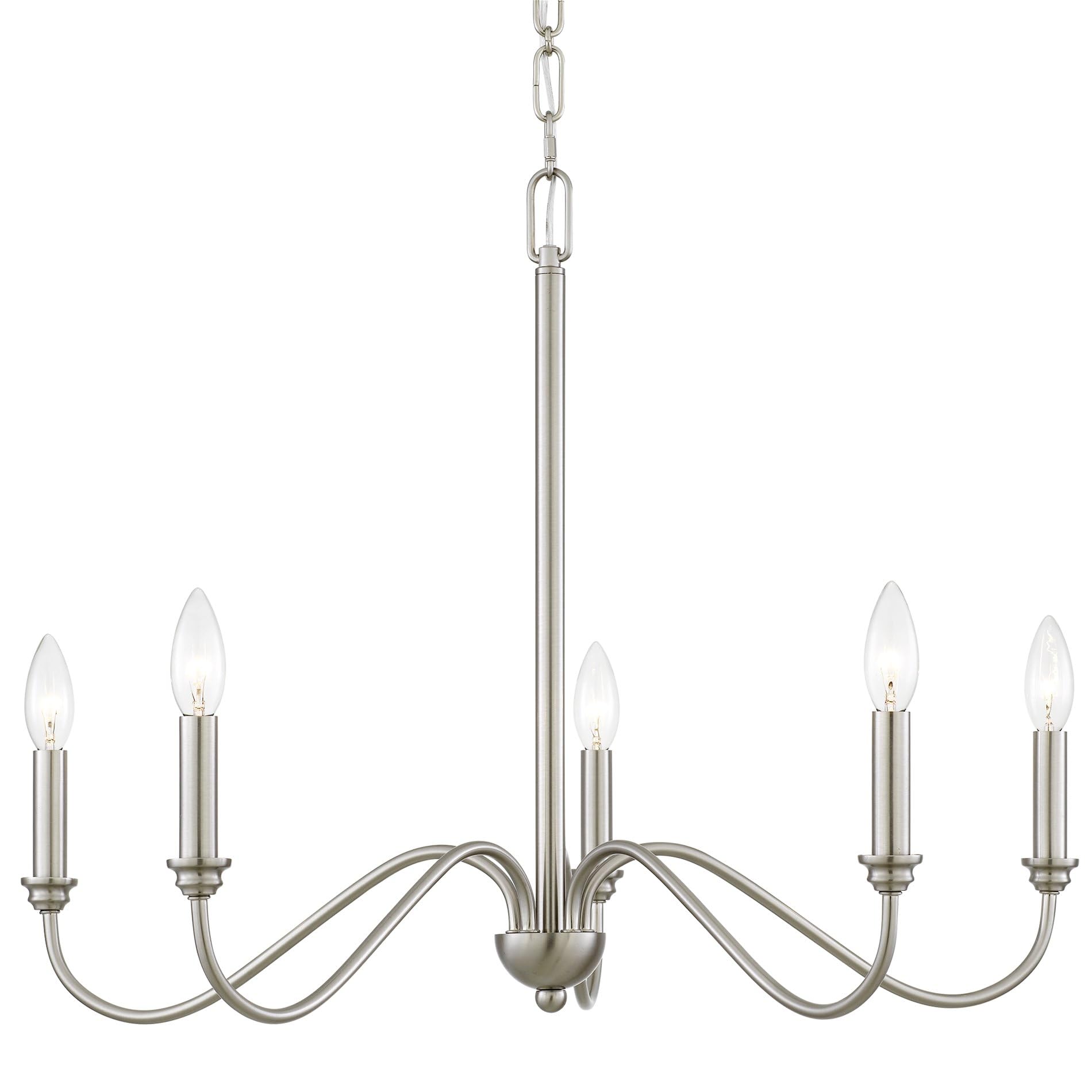 Kira Home Archer 28'' 5-Light Large Modern Chandelier + Curved Arms, Adjustable Hanging Height, Brushed Nickel Finish