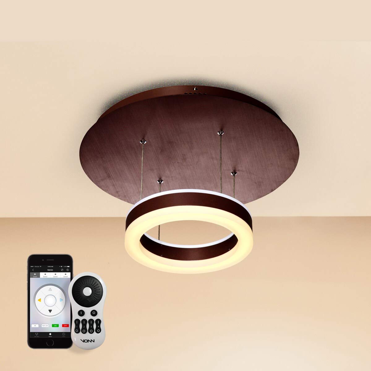 Vonn 11" Wifi-Enabled Tunable White Led Pendant Light, Mocha, Aluminum, Color-Changing Fixture