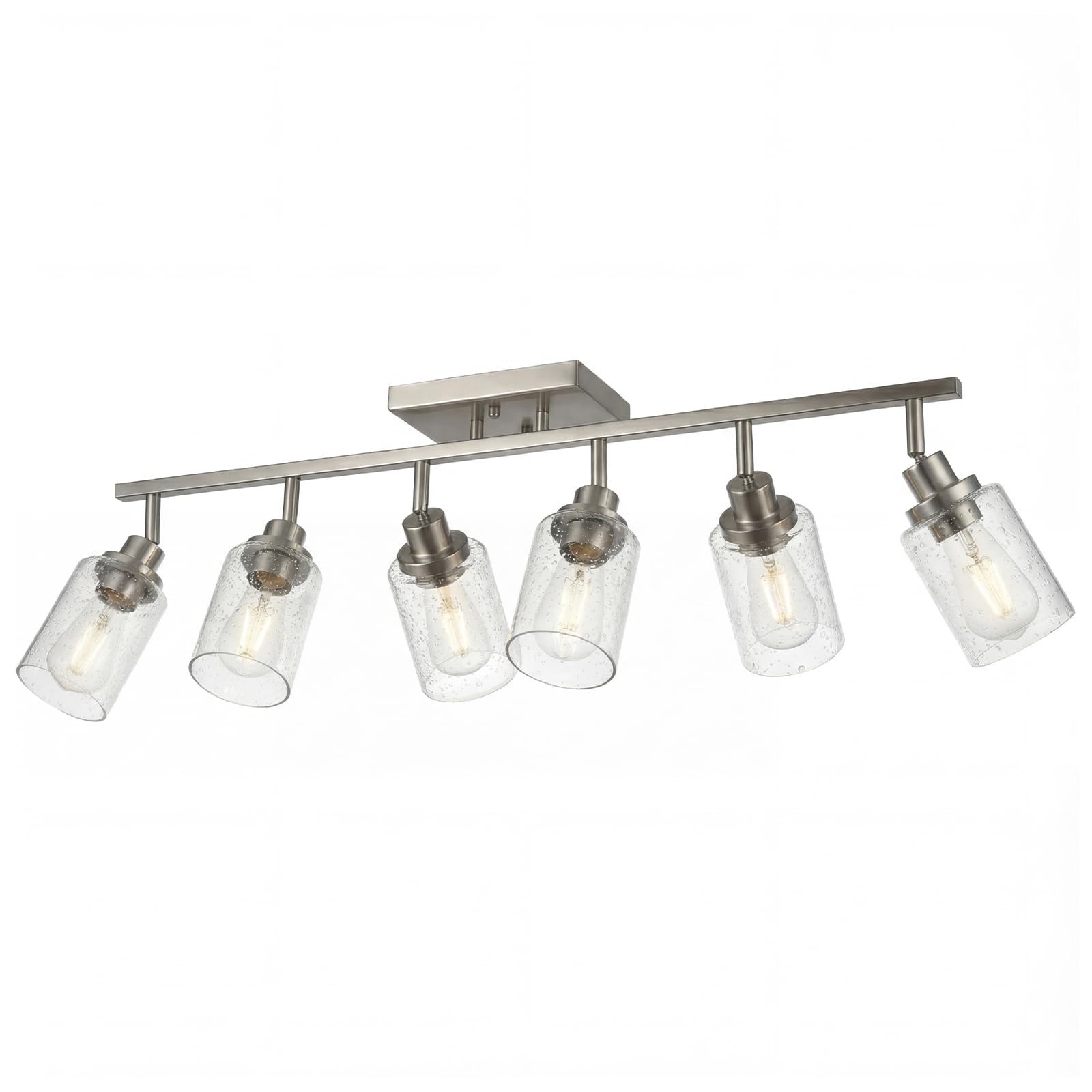 LOUSACE 6-Light Brushed Nickel Track Lighting Fixtures Ceiling Mount Spotlights with Seeded Glass Shade, Modern Bathroom Trackin