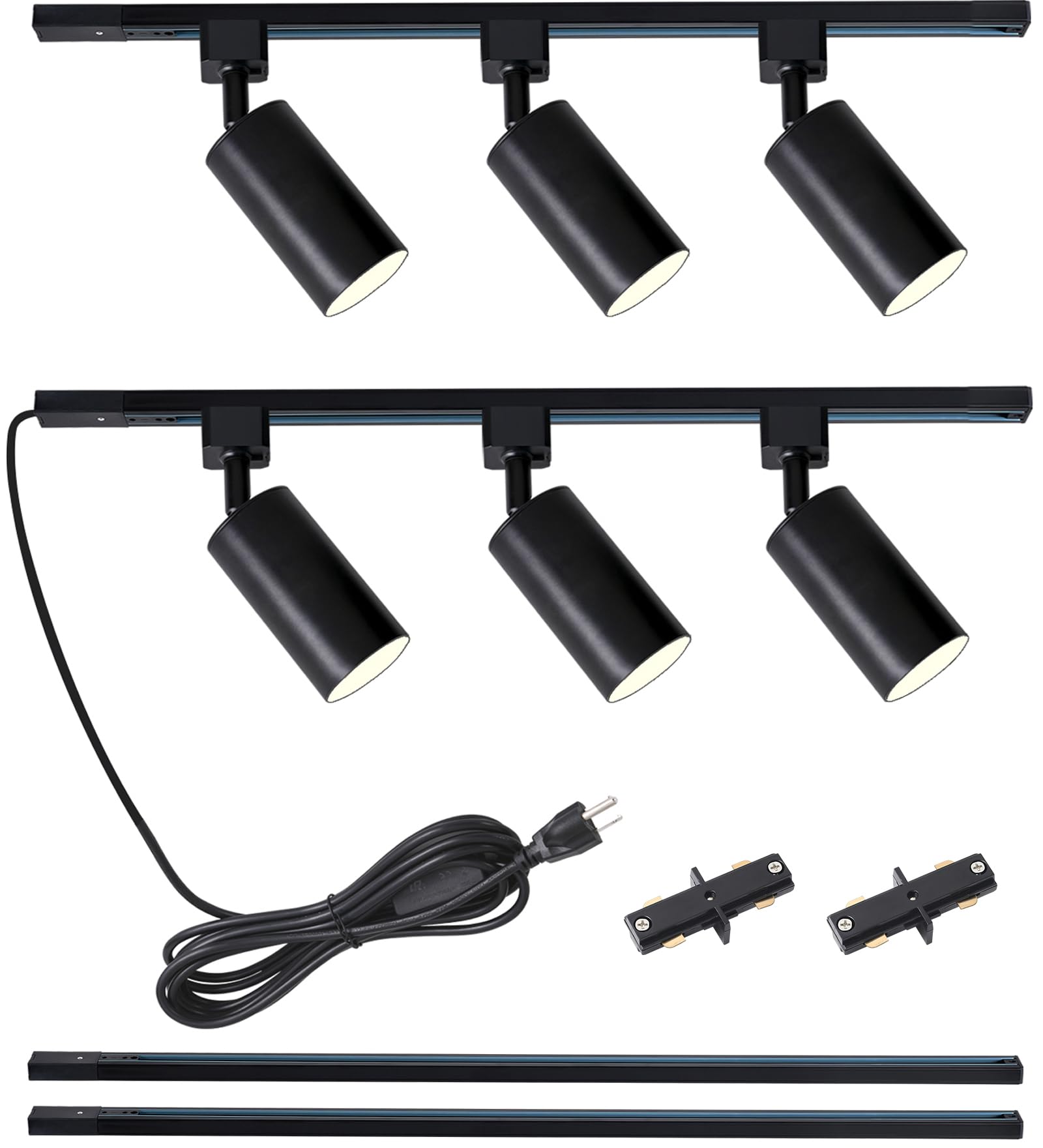 Lraemxg Plug In Track Lighting With Power Cord, 6-Light Gu10 Track Lighting Kit With 6.6Ft H Type Track Lighting Rails, Modern Kitchen Led Track Lighting Fixtures Ceiling Spot Light, Black (No Bulbs)