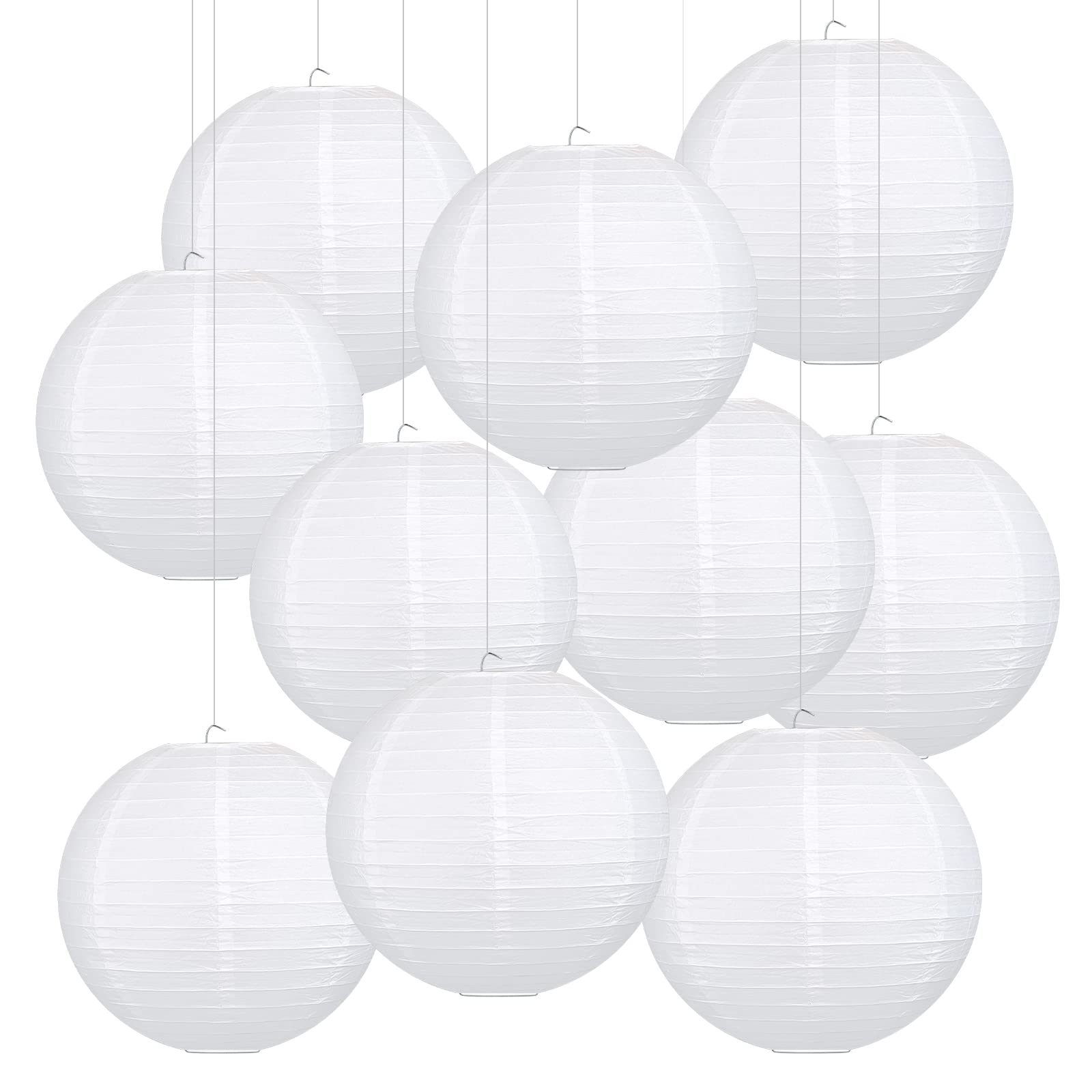 Fontien 12-Inch White Paper Lanterns,Hanging Round Chinese Paper Lanterns, Decoration for Party Wedding Anniversary (10pcs, Whit